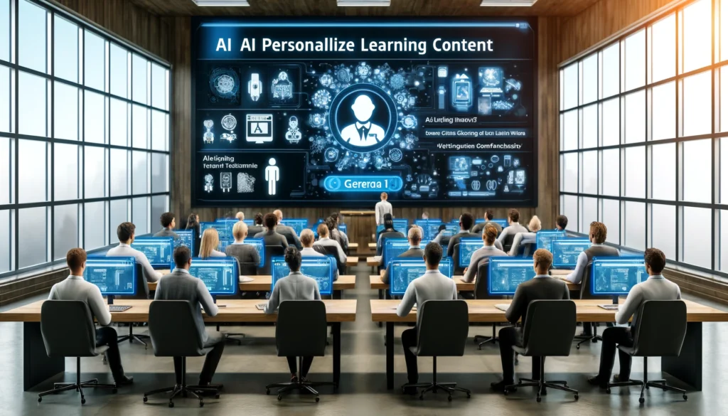 corporate training session with ai technology, focusing on reskilling employees with personalized learning experiences